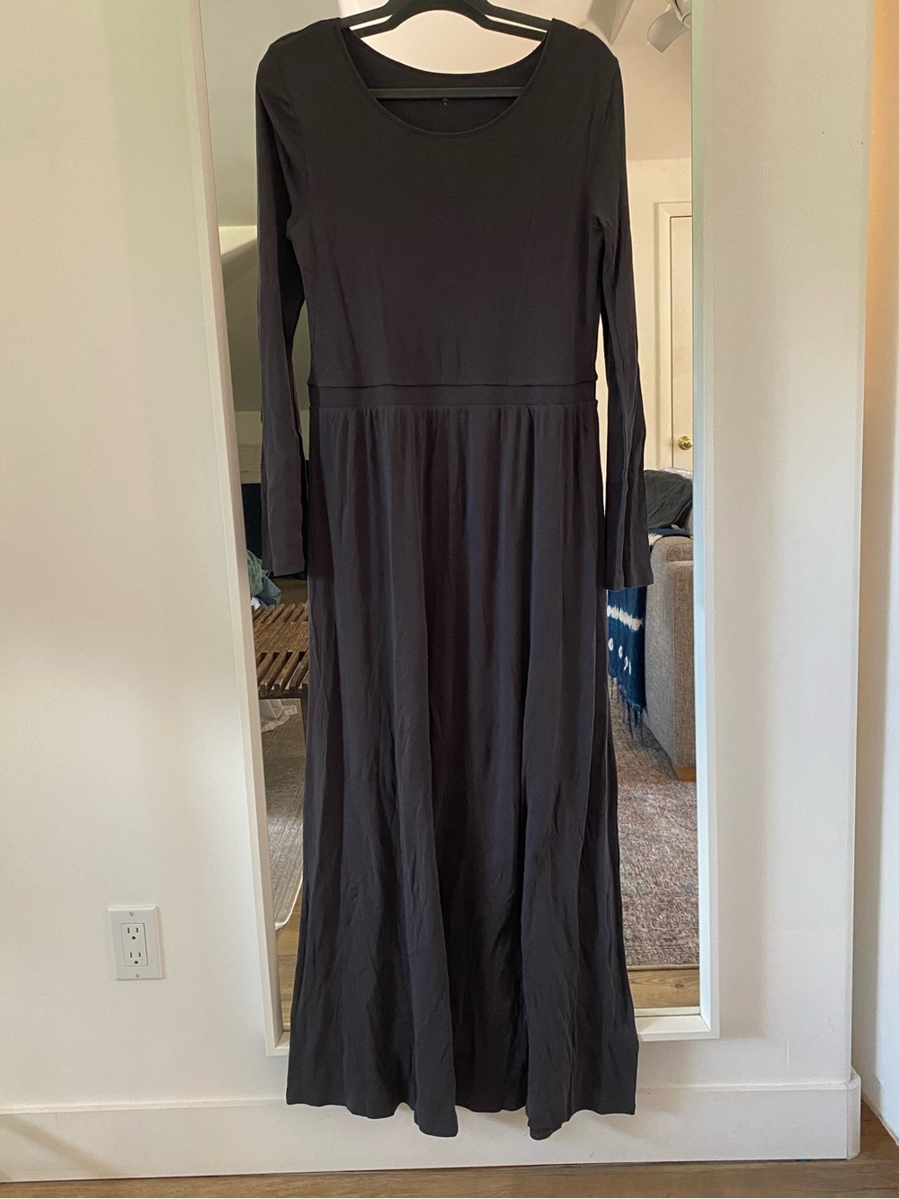 Garnet Hill long sleeve maxi dress dark gray LARGE cotton